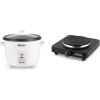 imageAroma Housewares Aroma 6cup cooked 15 Qt One Touch Rice Cooker White ARC363NG 6 cup cooked 3 cup uncook 15 Qt ampamp AHP303 Single Burner Hot Plate Metal BlackWHITE