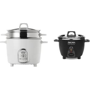 imageAroma Housewares NutriWare 14Cup Cooked Digital Rice Cooker and Food Steamer White ampamp Select Stainless Rice Cooker ampamp Warmer with Inner Pot 3Cupuncooked6Cupcooked 12Qt ARC753SGB Black