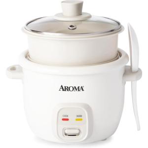 imageAROMA CoreCoat Rice Cooker with PopUp Food Steaming Basket 4 Cups Cooked 2 Cups UncookedWhite
