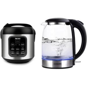 imageAroma Housewares ARC994SB Rice ampamp Grain Cooker Slow Cook ampamp COSORI Electric Kettle 17L 1500W Wide Opening Glass Tea Kettle ampamp Hot Water Boiler Stainless Steel Filter Black