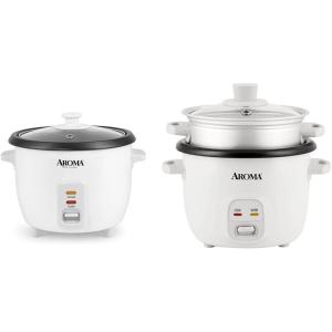 imageAroma Housewares Aroma 6cup cooked 15 Qt One Touch Rice Cooker White ARC363NG ampamp 4Cup Cooked  1Qt Rice ampamp Grain Cooker with Automatic Warm Mode Steamer