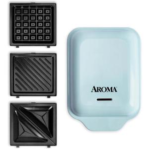 imageAROMA 3in1 Panini Press Sandwich Grill and Waffle Maker with Removable Ceramic Coated PlatesBlue