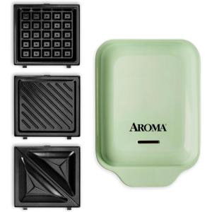 imageAROMA 3in1 Panini Press Sandwich Grill and Waffle Maker with Removable Ceramic Coated PlatesGreen