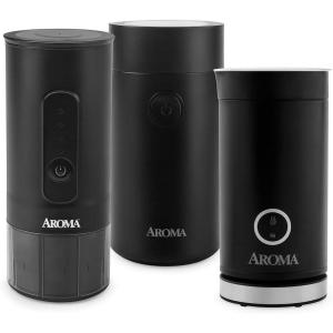 imageAROMA Portable Espresso Maker Plus 4in1 Hot ampamp Cold Milk Frother Plus Electric Compact Coffee Grinder