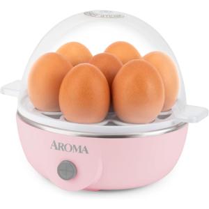 imageAROMA Overly Easy Egg Cooker Steamer and Electric Egg Poacher  XL Capacity Egg Steamer Fits 7 EggsPink