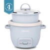 image:imageAROMA CoreCoat Mini Rice Cooker 3 Cups Cooked with Nonstick Ceramic Pot Coating Glass Lid and PopUp Steamer Tray 08 QuartBlue