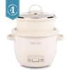 image:imageAROMA CoreCoat Mini Rice Cooker 3 Cups Cooked with Nonstick Ceramic Pot Coating Glass Lid and PopUp Steamer Tray 08 QuartCream