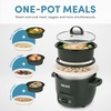 image:imageAROMA CoreCoat Mini Rice Cooker 3 Cups Cooked with Nonstick Ceramic Pot Coating Glass Lid and PopUp Steamer Tray 08 QuartDeep Pine