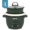 image:imageAROMA CoreCoat Mini Rice Cooker 3 Cups Cooked with Nonstick Ceramic Pot Coating Glass Lid and PopUp Steamer Tray 08 QuartDeep Pine
