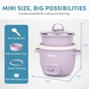 image:imageAROMA CoreCoat Mini Rice Cooker 3 Cups Cooked with Nonstick Ceramic Pot Coating Glass Lid and PopUp Steamer Tray 08 QuartLilac