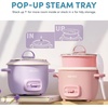 image:imageAROMA CoreCoat Mini Rice Cooker 3 Cups Cooked with Nonstick Ceramic Pot Coating Glass Lid and PopUp Steamer Tray 08 QuartLilac