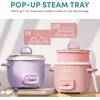 image:imageAROMA CoreCoat Mini Rice Cooker 3 Cups Cooked with Nonstick Ceramic Pot Coating Glass Lid and PopUp Steamer Tray 08 QuartPink