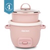 image:imageAROMA CoreCoat Mini Rice Cooker 3 Cups Cooked with Nonstick Ceramic Pot Coating Glass Lid and PopUp Steamer Tray 08 QuartPink