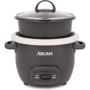 image:imageAROMA CoreCoat Mini Rice Cooker 3 Cups Cooked with Nonstick Ceramic Pot Coating Glass Lid and PopUp Steamer Tray 08 QuartLava Rock