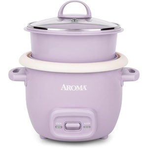 image:imageAROMA CoreCoat Mini Rice Cooker 3 Cups Cooked with Nonstick Ceramic Pot Coating Glass Lid and PopUp Steamer Tray 08 QuartLilac