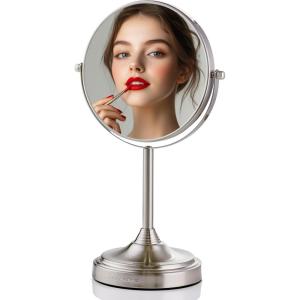 imageOVENTE 7 Tabletop Makeup Mirror with 1X7X Magnification 360 Swivel Design and DoubleSided FreeStanding Vanity Mirror Perfect for Dresser Bedroom and Office Desk Polished Chrome MNLCT70CH1X7XNickel Brushed
