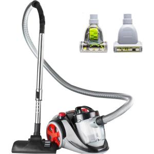 imageOVENTE Bagless Canister Vacuum Cleaner with MultiSurface Suction and Extended Telescoping Wand Lightweight Corded Cleaning Machine for Hard Floors Carpets with Extra Sofa ampamp Pet Brush Black ST2010Bagless Canister Vacuum  Extra Brush