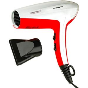imageOvente 1875 Watt Lightweight Hair Dryer Ionic ampamp Tourmaline Technology Ideal for Body Volume ampamp Smoothing Concentrator Nozzle Attachments ampamp Travel Bag for Home or Professional Use Silver X2110SWhiteRed