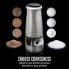 imageOVENTE 2 in 1 Stainless Steel Sea Salt and Pepper Grinder with Ceramic Blade Automatic One Hand Operation ampamp Battery Operated Salt ampamp Pepper Mill Easy Grinding Adjustable Coarseness Silver SPD121S