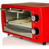 imageOVENTE 4Slice Countertop Toaster Oven 700W Stainless Steel Body 60Minute Timer and LED Indicator Lights Portable with Cool Touch Handle and Easy to Clean Baking Pan ampamp Crumb Tray Red TO6895R