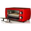 imageOVENTE 4Slice Countertop Toaster Oven 700W Stainless Steel Body 60Minute Timer and LED Indicator Lights Portable with Cool Touch Handle and Easy to Clean Baking Pan ampamp Crumb Tray Red TO6895R