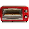 imageOVENTE 4Slice Countertop Toaster Oven 700W Stainless Steel Body 60Minute Timer and LED Indicator Lights Portable with Cool Touch Handle and Easy to Clean Baking Pan ampamp Crumb Tray Red TO6895R
