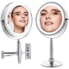 imageOVENTE 7 Lighted Makeup Mirror with 1X8X Magnification Cordless MultiFunctional Round Vanity Mirror with 360 Swivel Design Double Sided and Three Toned LED Lights Nickel Brushed MFM70BR1X8XPolished Chrome