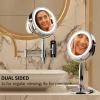 imageOVENTE 7 Lighted Makeup Mirror with 1X8X Magnification Cordless MultiFunctional Round Vanity Mirror with 360 Swivel Design Double Sided and Three Toned LED Lights Nickel Brushed MFM70BR1X8XPolished Chrome