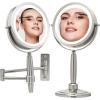 imageOVENTE 7 Lighted Makeup Mirror with 1X8X Magnification Cordless MultiFunctional Round Vanity Mirror with 360 Swivel Design Double Sided and Three Toned LED Lights Nickel Brushed MFM70BR1X8XNickle Brushed