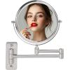 imageOVENTE 7quot Wall Mounted Makeup Mirror with 1X10X Magnification Double Sided Magnifying Round Bathroom Vanity Mirror 360 Swivel Design Extendable and Folding Arm Antique Bronze MNLFW70ABZ1X10XNickel Brushed