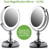 imageOVENTE 9quot Lighted Tabletop Makeup Mirror with 1X5X Magnification DoubleSided Magnifying Vanity Mirror with Dimmable LED Lights 360 Swivel Design and Dual Power Supply Polished Chrome MGT95CH1X5XPolished Chrome