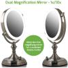 imageOVENTE 9quot Lighted Tabletop Makeup Mirror with 1X5X Magnification DoubleSided Magnifying Vanity Mirror with Dimmable LED Lights 360 Swivel Design and Dual Power Supply Polished Chrome MGT95CH1X5XNickel Brushed