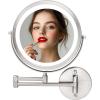 imageOVENTE 9quot Lighted Wall Mount Makeup Mirror with 1X7X Magnification Cordless Double Sided Magnifying Round Vanity Mirror 360 Swivel Design Extendable and Folding Arm Antique Bronze MFW85ABZ1X7XNickel Brushed