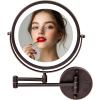 imageOVENTE 9quot Lighted Wall Mount Makeup Mirror with 1X7X Magnification Cordless Double Sided Magnifying Round Vanity Mirror 360 Swivel Design Extendable and Folding Arm Antique Bronze MFW85ABZ1X7XAntique Bronze