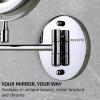 imageOVENTE 9quot Lighted Wall Mount Makeup Mirror with 1X7X Magnification Cordless Double Sided Magnifying Round Vanity Mirror 360 Swivel Design Extendable and Folding Arm Antique Bronze MFW85ABZ1X7XPolished Chrome