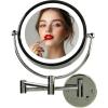 imageOVENTE 9quot Lighted Wall Mount Makeup Mirror with 1X7X Magnification Double Sided Magnifying Vanity Mirror LED Glow Light 360 Swivel Design Extendable ampamp Folding Arm Polished Chrome MPWD3185CH1X7XPolished Chrome