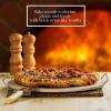 imageOVENTE Ceramic Flat 13 Inch Pizza Stone Set with Crust Cutter Wheel ampamp Metal RackHandle Compact Easy Storage Portable Baking Grilling Stone Thermal Shock Resistance for Oven Grill BBQ Beige BW10132