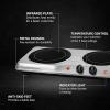 imageOVENTE Countertop Infrared Double Burner 1700W Electric Hot Plate and Portable Stove with 775quot and 675quot Ceramic Glass Cooktop 5 Level Temperature Setting and Easy to Clean Base Black BGI102BBGI102S  Silver