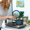 imageOVENTE Countertop Infrared Double Burner 1700W Electric Hot Plate and Portable Stove with 775quot and 675quot Ceramic Glass Cooktop 5 Level Temperature Setting and Easy to Clean Base Black BGI102BBGI102S  Silver