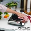 imageOVENTE Countertop Infrared Double Burner 1700W Electric Hot Plate and Portable Stove with 775quot and 675quot Ceramic Glass Cooktop 5 Level Temperature Setting and Easy to Clean Base Black BGI102BBGI101S  Silver