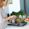 imageOVENTE Countertop Infrared Double Burner 1700W Electric Hot Plate and Portable Stove with 775quot and 675quot Ceramic Glass Cooktop 5 Level Temperature Setting and Easy to Clean Base Black BGI102BBGI202S  Silver