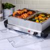 imageOVENTE Electric Buffet Server and Food Warmer with Temperature Control Perfect for Parties Dinners and Entertaining Two 15 Quart Chafing Dish Set with Stainless Steel Warming Tray Silver FW152S2 Chafing Pan  Silver