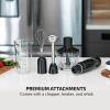 imageOVENTE Electric Immersion Hand Blender 300 Watt 2 Mixing Speed with Stainless Steel Blades Powerful Portable Easy Control Grip Stick Mixer Perfect for Smoothies Puree Baby Food ampamp Soup Red HS560RWith Attachment  Black