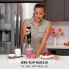 imageOVENTE Electric Immersion Hand Blender 300 Watt 2 Mixing Speed with Stainless Steel Blades Powerful Portable Easy Control Grip Stick Mixer Perfect for Smoothies Puree Baby Food ampamp Soup Red HS560RWith Attachment  Black