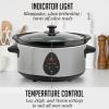 imageOVENTE Electric Slow Cooker with 3 Cooking Settings DishwasherSafe Stoneware Tempered Glass Lid and 37 Quart Oval Ceramic Pot Perfect for Entrees Soups Sauces Stews and Dips Silver SLO35ABRSilver