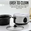 imageOVENTE Electric Slow Cooker with 3 Cooking Settings DishwasherSafe Stoneware Tempered Glass Lid and 37 Quart Oval Ceramic Pot Perfect for Entrees Soups Sauces Stews and Dips Silver SLO35ABRSilver