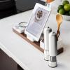 imageOVENTE Electric Stainless Steel Tall Sea Salt and Pepper Grinder Set with Ceramic Blade Battery Operated Adjustable Coarseness Salt ampamp Pepper Mill Automatic One Handed Touch Pack of 2 Silver SPD112S