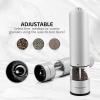 imageOVENTE Electric Stainless Steel Tall Sea Salt and Pepper Grinder Set with Ceramic Blade Battery Operated Adjustable Coarseness Salt ampamp Pepper Mill Automatic One Handed Touch Pack of 2 Silver SPD112S