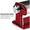 imageOVENTE Manual Stainless Steel Pasta Maker Machine and 7 Thickness Setting 05 to 3 mm Easy Cleaning ampamp Storage with Attachments of Hand Crank Roller Noodle Cutter ampamp Countertop Clamp Silver PA515SMetallic Red