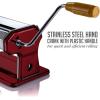 imageOVENTE Manual Stainless Steel Pasta Maker Machine and 7 Thickness Setting 05 to 3 mm Easy Cleaning ampamp Storage with Attachments of Hand Crank Roller Noodle Cutter ampamp Countertop Clamp Silver PA515SMetallic Red